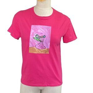 Short Sleeve Crew Neck Graphic Tee Women's Sz M Pink #116B